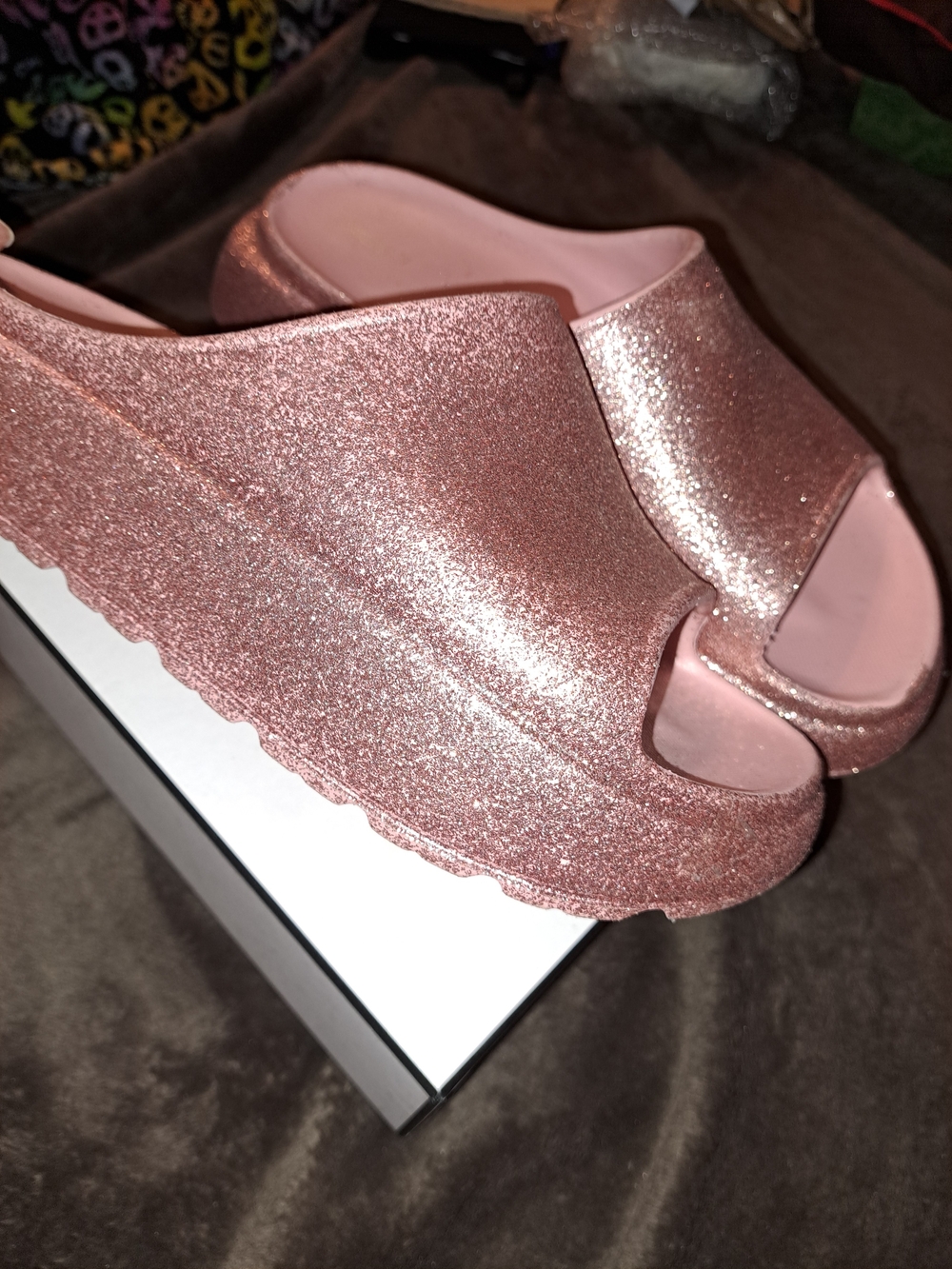 Women's Glitter Wedge Slide - Rose Pink - NWOT
